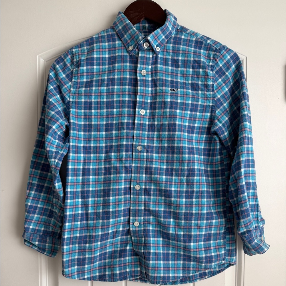 Vineyard Vines Boy’s Blue and Green Plaid Shirt